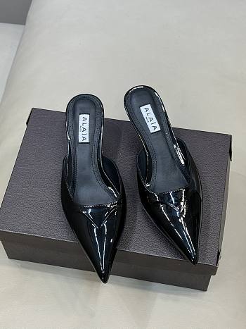 Fortok Alaïa Le Coeur Heart mules Patent Black 