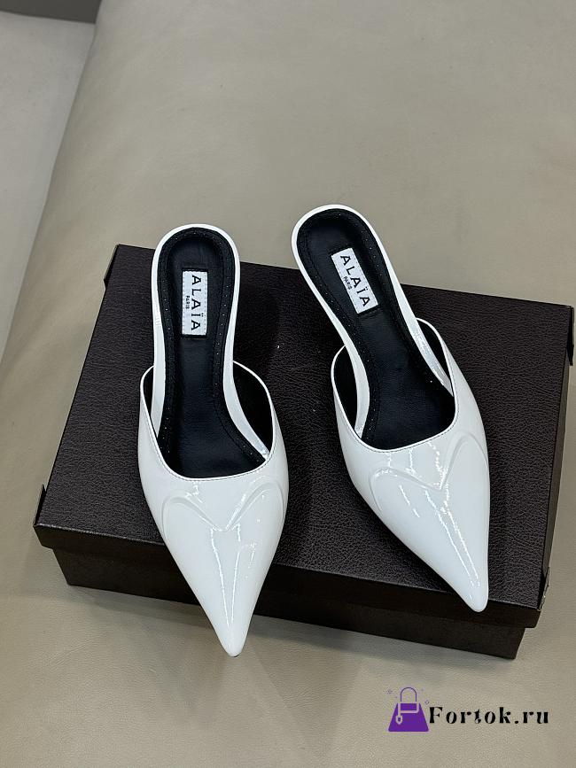 Fortok Alaïa Le Coeur Heart mules Patent White  - 1