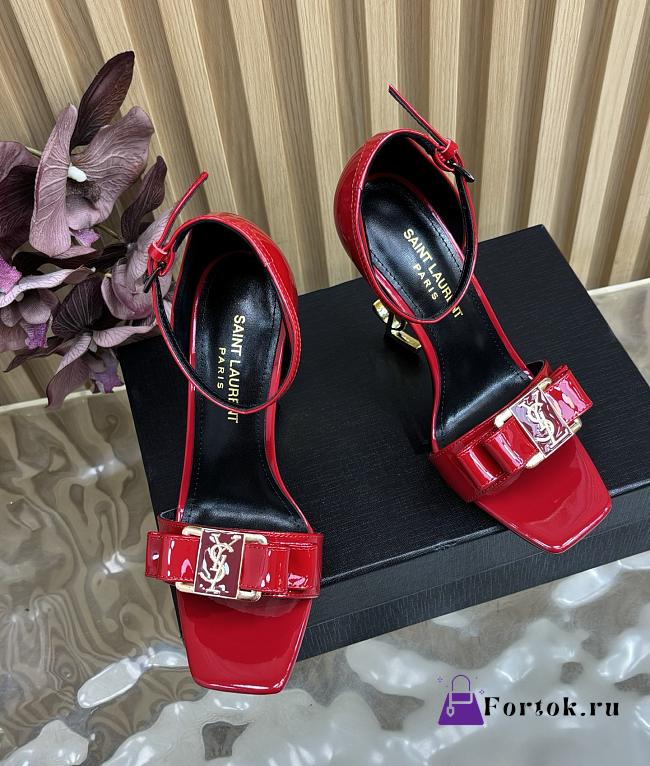 Fortok Saint Laurent patent leather ankle strap Gold Heels Red 11cm - 1