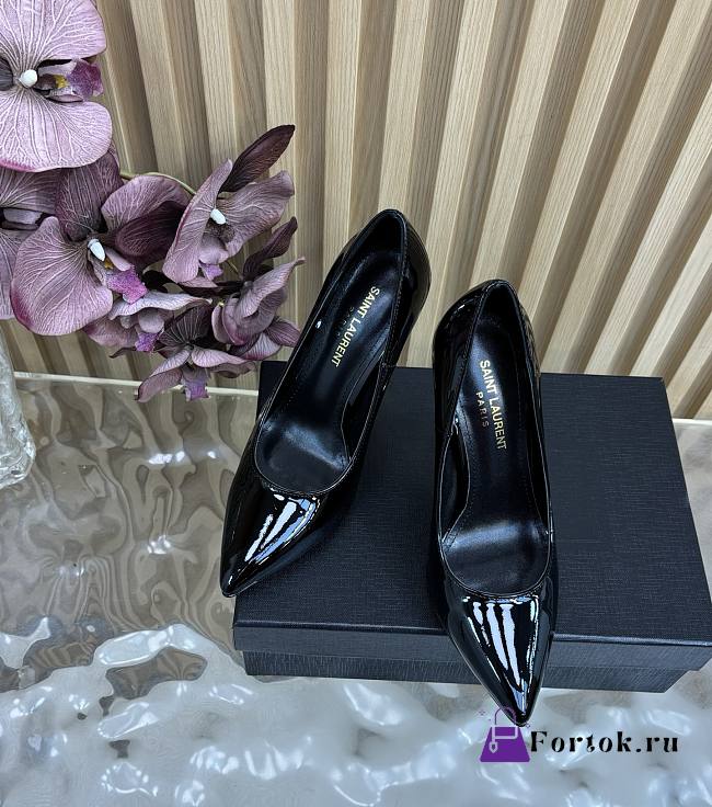 Fortok SAINT LAURENT PARIS-CASSANDRA Pointed Patent Gold Heels Black 11cm - 1