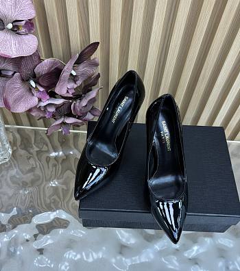 Fortok SAINT LAURENT PARIS-CASSANDRA Pointed Patent Gold Heels Black 11cm