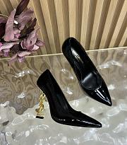 Fortok SAINT LAURENT PARIS-CASSANDRA Pointed Patent Gold Heels Black 11cm - 2