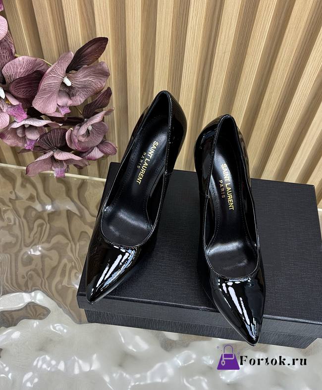 Fortok SAINT LAURENT PARIS-CASSANDRA Pointed Patent Black Heels Black 11cm - 1