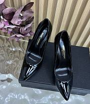 Fortok SAINT LAURENT PARIS-CASSANDRA Pointed Patent Silver Heels Black 11cm - 1