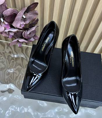 Fortok SAINT LAURENT PARIS-CASSANDRA Pointed Patent Silver Heels Black 11cm