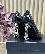 Fortok SAINT LAURENT PARIS-CASSANDRA Pointed Patent Silver Heels Black 11cm - 6