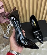 Fortok SAINT LAURENT PARIS-CASSANDRA Pointed Patent Silver Heels Black 11cm - 2
