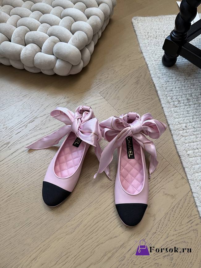 Fortok Chanel bow cap toe flats Pink - 1
