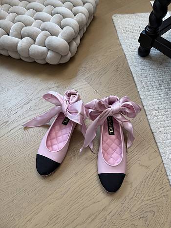Fortok Chanel bow cap toe flats Pink