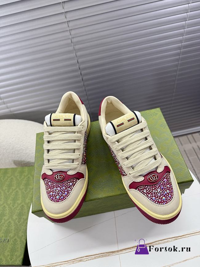 Fortok Gucci GG crystal Screener sneaker in burgundy - 1