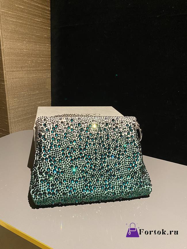 Fortok Jimmy Choo Beaded Clutch Bag Green 26×20×3cm - 1