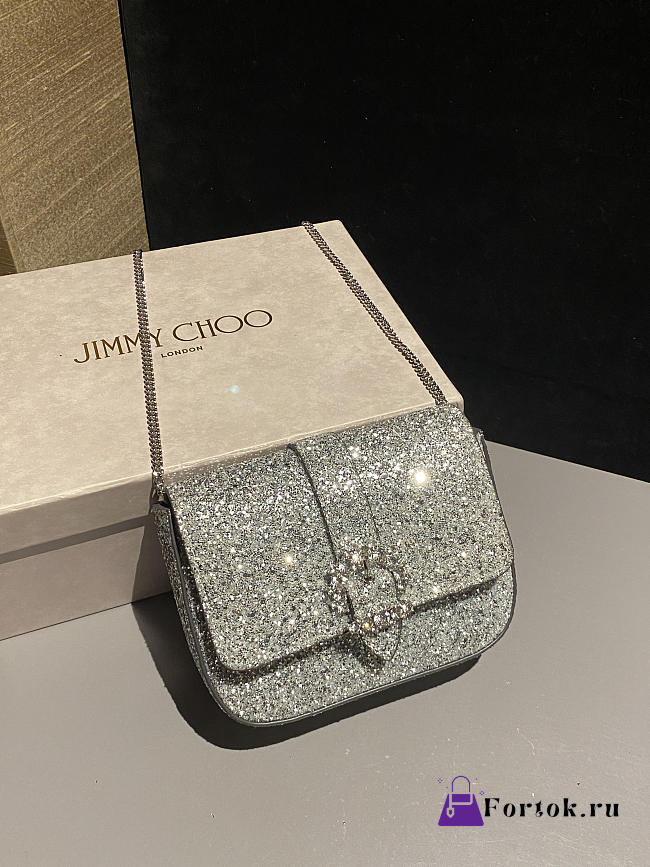 Fortok Jimmy Choo London glitter crossbody bag Silver 17.5x13x5cm - 1