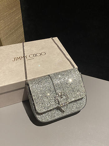 Fortok Jimmy Choo London glitter crossbody bag Silver 17.5x13x5cm