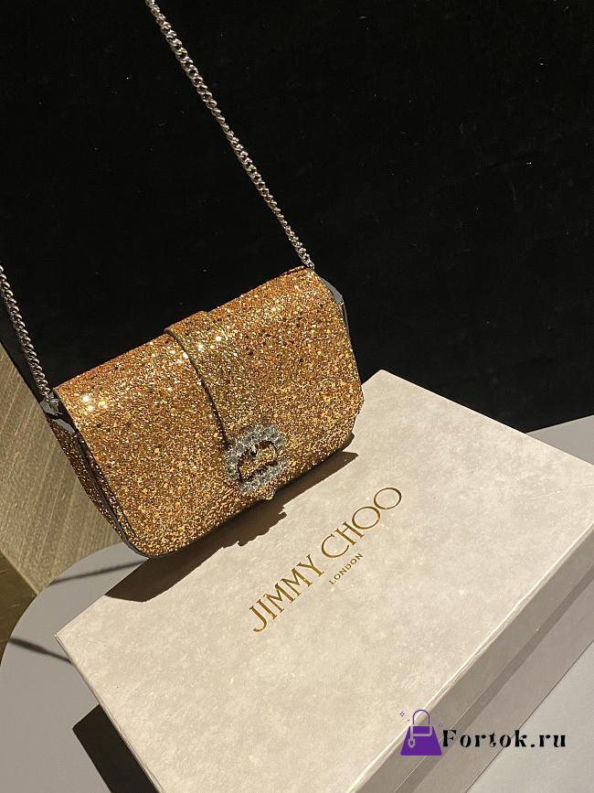 Fortok Jimmy Choo London glitter crossbody bag Gold 17.5x13x5cm - 1