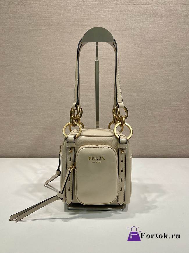 Fortok Prada Dangle Mini leather top-handle bag Ivory 14x14x13.5cm - 1