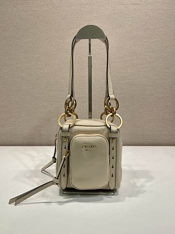Fortok Prada Dangle Mini leather top-handle bag Ivory 14x14x13.5cm