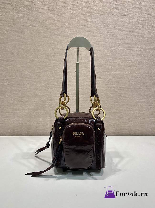 Fortok Prada Dangle Mini leather top-handle bag Burgundy 14x14x13.5cm - 1