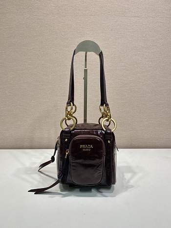 Fortok Prada Dangle Mini leather top-handle bag Burgundy 14x14x13.5cm