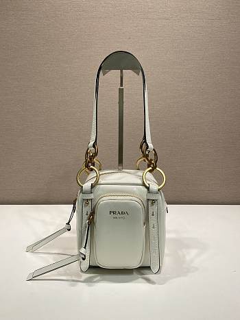 Fortok Prada Dangle Mini leather top-handle bag White 14x14x13.5cm