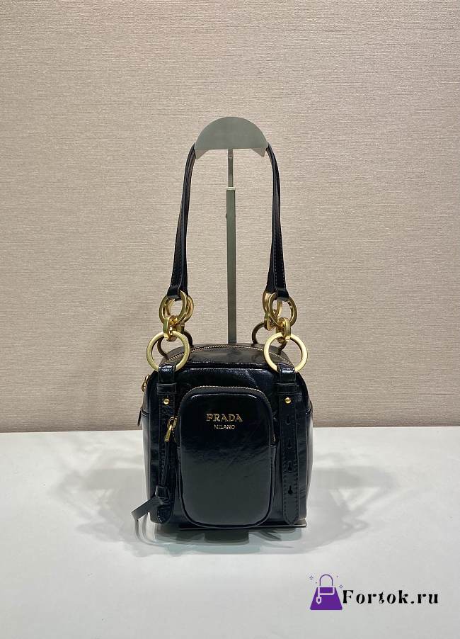 Fortok Prada Dangle Mini leather top-handle bag Black 14x14x13.5cm - 1