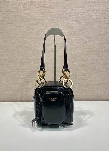 Fortok Prada Dangle Mini leather top-handle bag Black 14x14x13.5cm