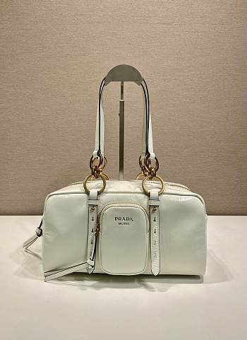 Fortok Prada Dangle Mini leather top-handle bag White 30x14x13.5cm