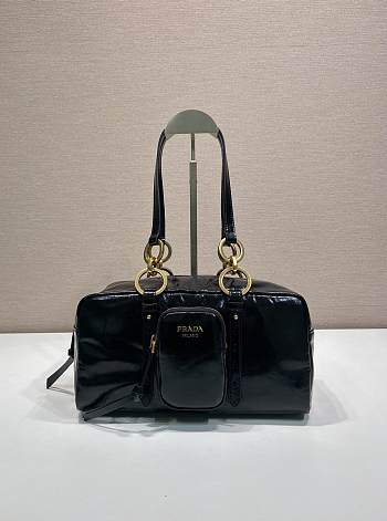 Fortok Prada Dangle Mini leather top-handle bag Black 30x14x13.5cm