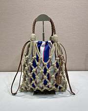 Fortok Prada Noue Cotton Macrame Bag Blue Stripe 30x37cm - 1