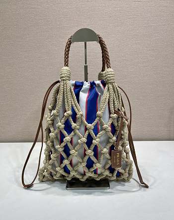 Fortok Prada Noue Cotton Macrame Bag Blue Stripe 30x37cm