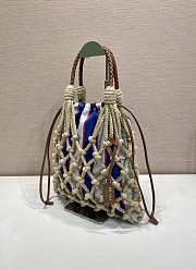 Fortok Prada Noue Cotton Macrame Bag Blue Stripe 30x37cm - 5