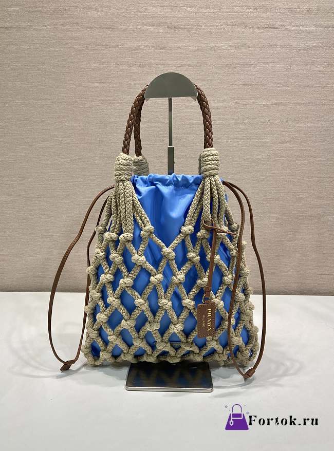 Fortok Prada Noue Cotton Macrame Bag Blue 30x37cm - 1