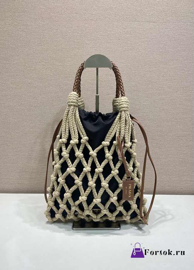 Fortok Prada Noue Cotton Macrame Bag Black 30x37cm - 1