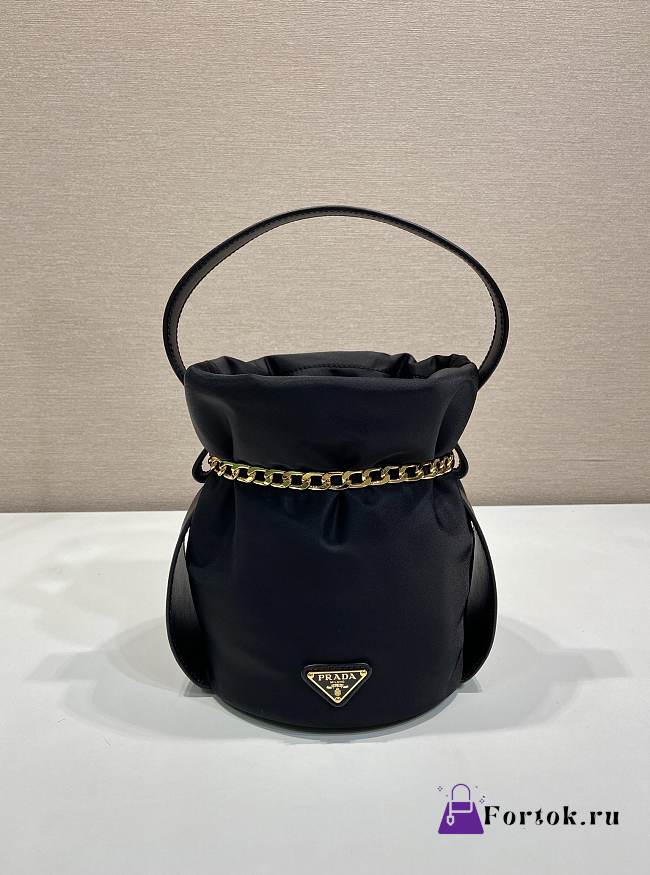 Fortok Prada Petit Sac Noir mini re-nylon Bucket Bag Black 14x20x15cm - 1