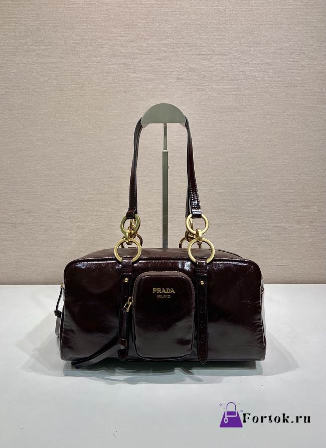 Fortok Prada Dangle Mini leather top-handle bag Burgundy 30x14x13.5cm - 1