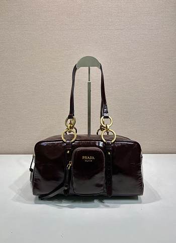 Fortok Prada Dangle Mini leather top-handle bag Burgundy 30x14x13.5cm