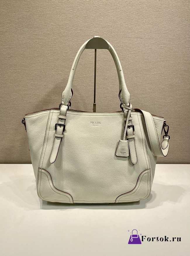 Fortok Prada Leather Tote Bag Sand Beige 38x32x14cm - 1