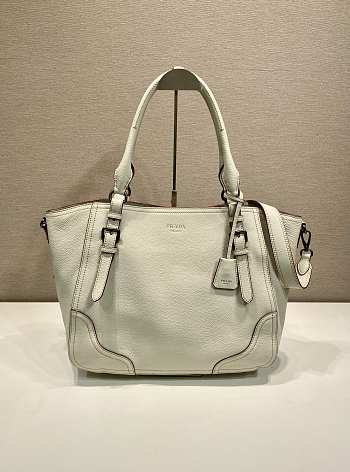 Fortok Prada Leather Tote Bag Sand Beige 38x32x14cm