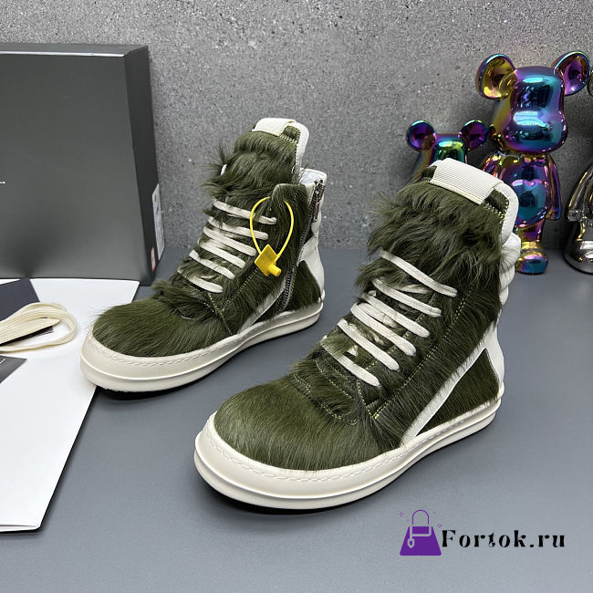 Fortok Rick Owens GeoBasket Cow Fur high-top sneakers Green - 1