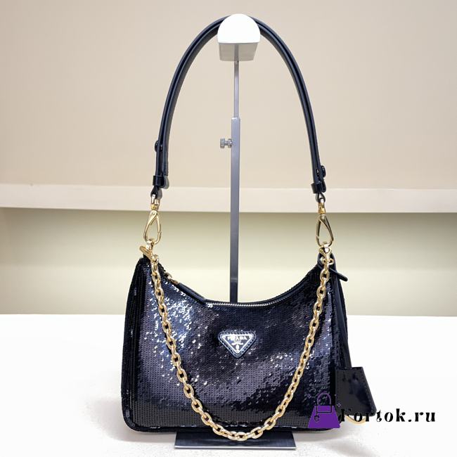 Fortok Prada Re-Edition Re-Nylon and Sequin Black 23X13X6.5cm - 1