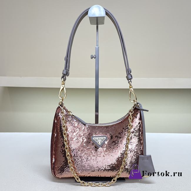 Fortok Prada Re-Edition Re-Nylon and Sequin Pink 23X13X6.5cm - 1