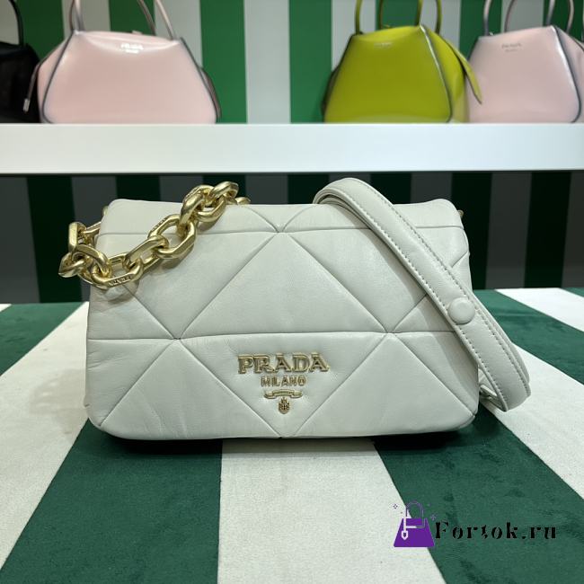 Fortok Prada System nappa leather patchwork shoulder bag White 24x15x7.5cm - 1