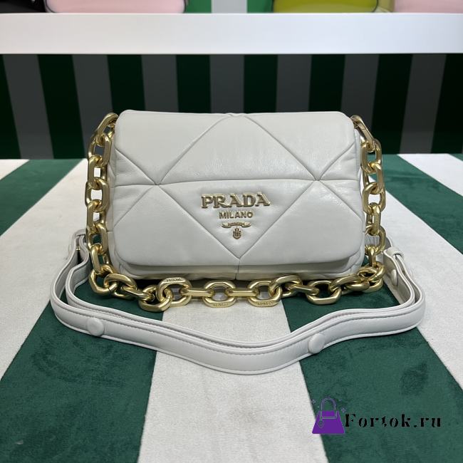 Fortok Prada System nappa leather patchwork shoulder bag White 21x15x6.5cm - 1