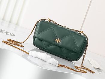 Fortok Tory Burch Kira Diamond Quilt Mini Flap Bag Olive Green 17.5*10*4.5cm