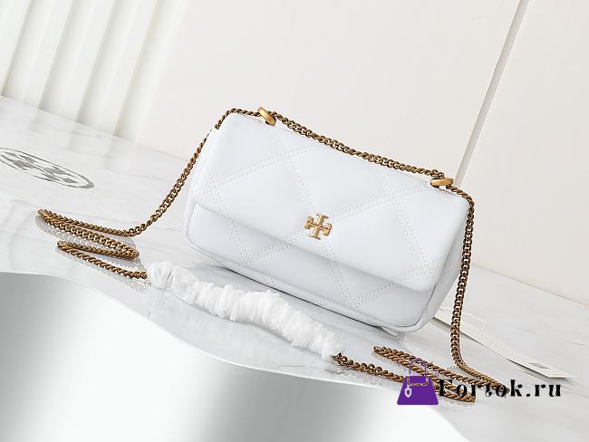 Fortok Tory Burch Kira Diamond Quilt Mini Flap Bag Olive White 17.5*10*4.5cm - 1