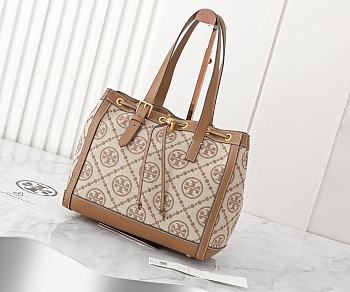 Fortok Tory Burch T Monogram Jacquard Tote Bag Brown 29*23*14cm