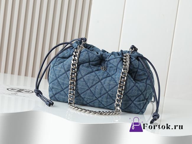 Fortok Tory Burch Willa drawstring Small bag Denim 29*20*12cm - 1