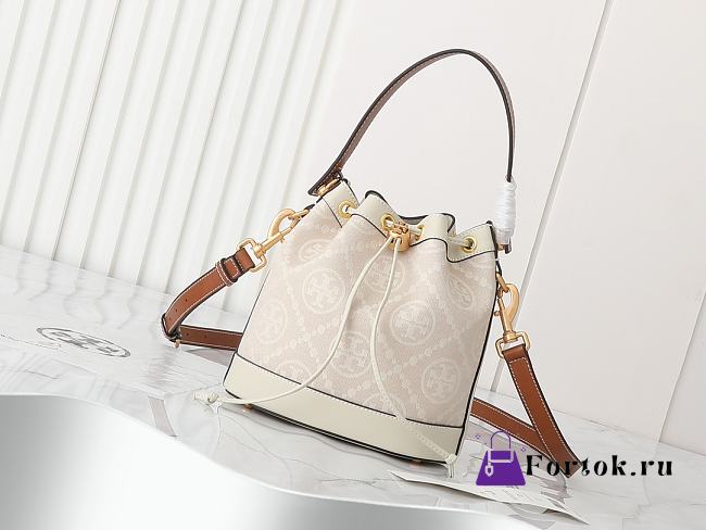 Fortok Tory Burch T Monogram bucket bag Ivory 21*12*21cm - 1