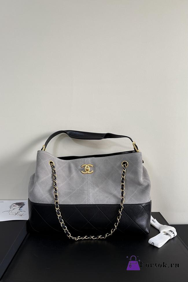 Fortok Chanel Shopping Bag Suede Calfskin & Lambskin Grey 36 x 24 x 14cm - 1