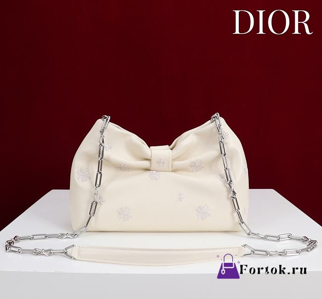 Fortok Dior 2026ss Bow bag White floral embroidery 27×8×18cm - 1