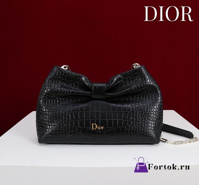 Fortok Dior 2026ss Bow bag Black Crocodile embroidery 27×8×18cm - 1